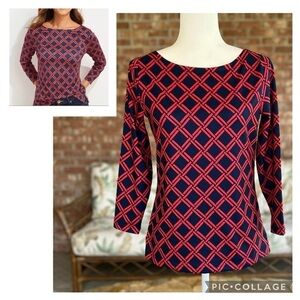Vineyard Vines Top Sankaty Printed Red Blue Simple Tee Shirt XS Work Brunch